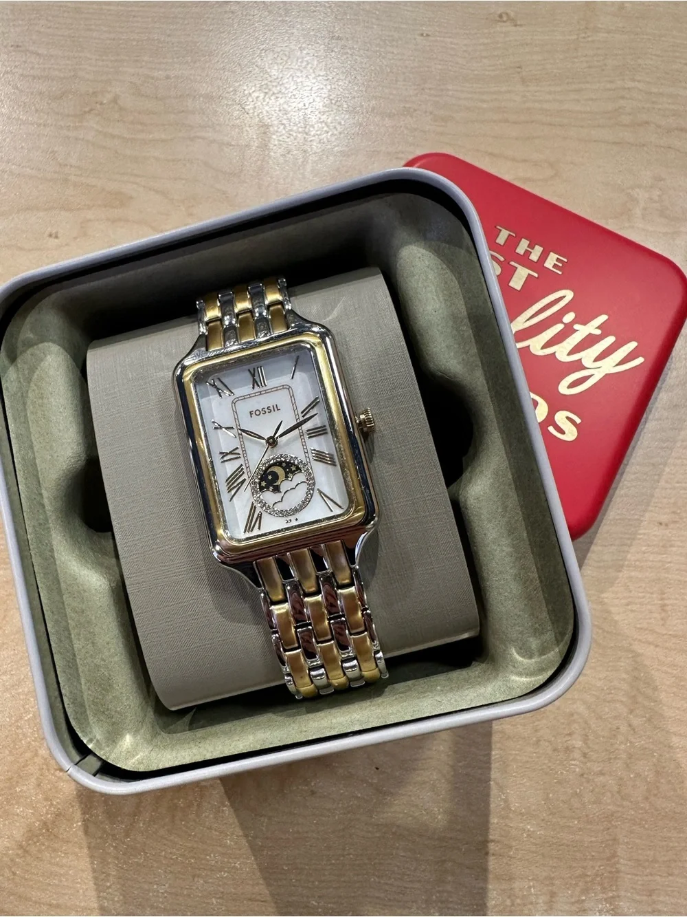 Fossil Two-Tone Gold and Silver Rectangular Moonphase Watch